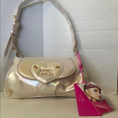 Paris Hilton Iridescent White Shoulder Bag with Heart Detail - New with Tags