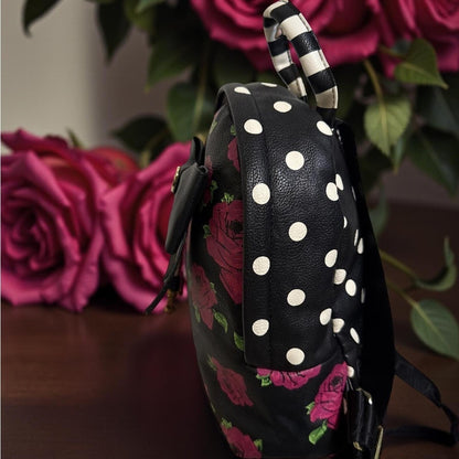 BETSEY JOHNSON hot pink & black moody dark rose FLORAL BACKPACK adorable.❤️