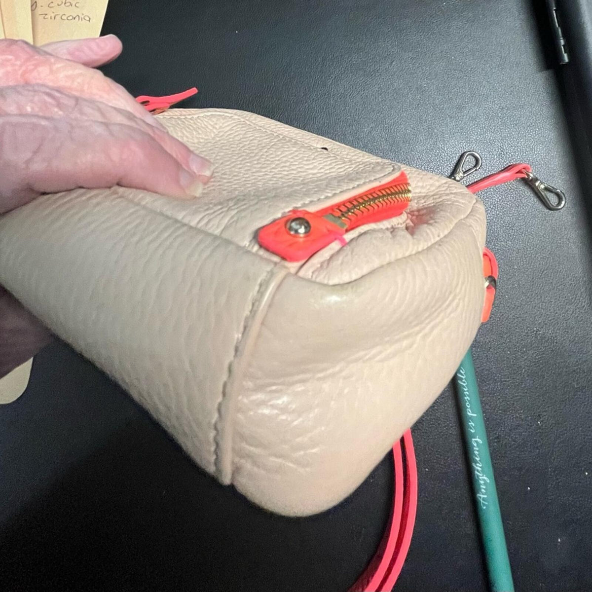 Kate Spade Fairmount Square Monday Taupe Coral Crossbody Bag Purse