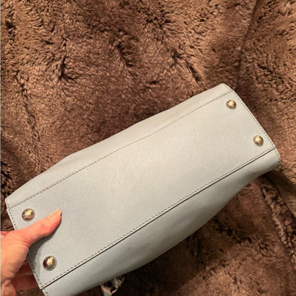 Michael Kors Light Blue Saffiano Leather Tote Bag with Gold Chain and Scarf