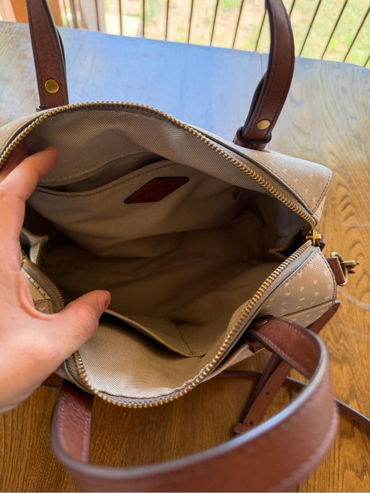 Fossil Rachel Satchel Cream Crossbody Leather Key Purse