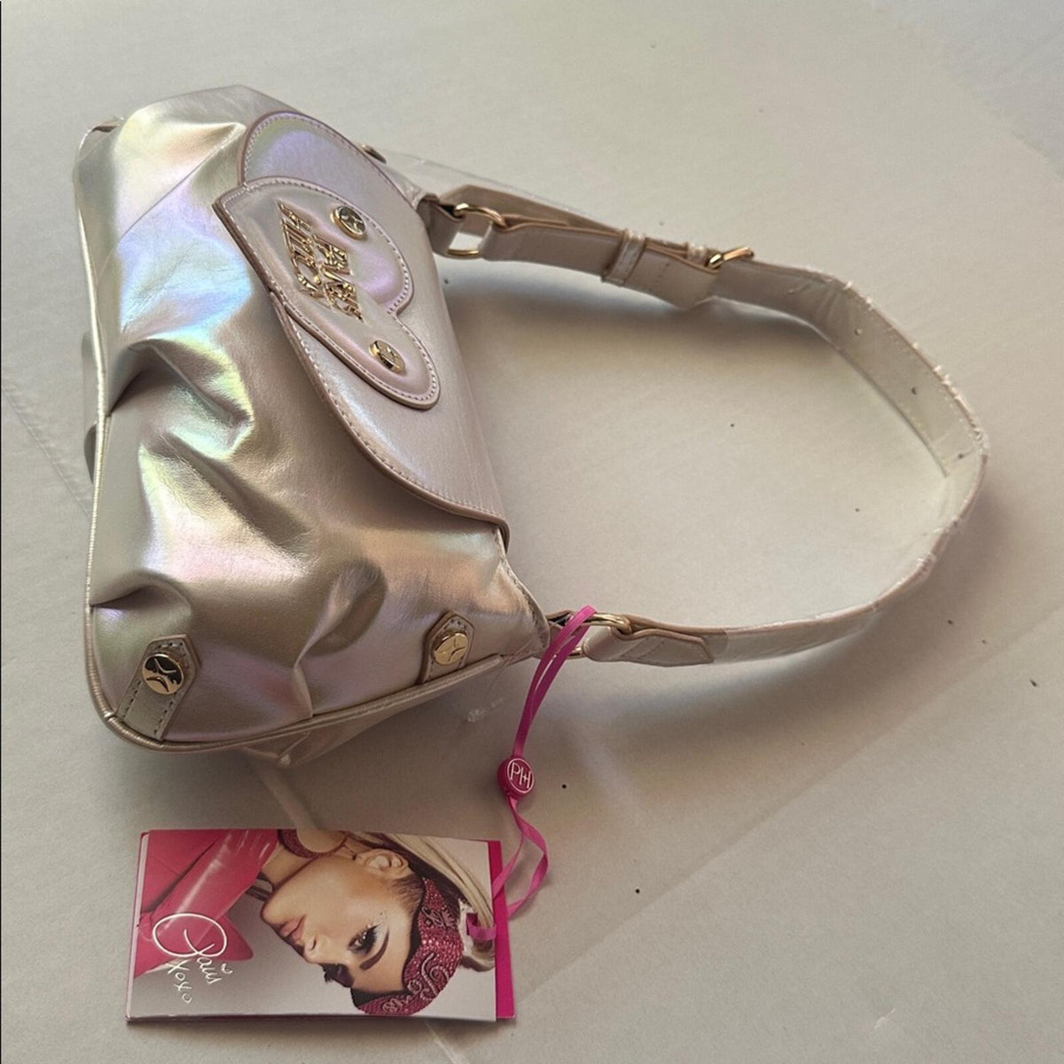 Paris Hilton Iridescent White Shoulder Bag with Heart Detail - New with Tags