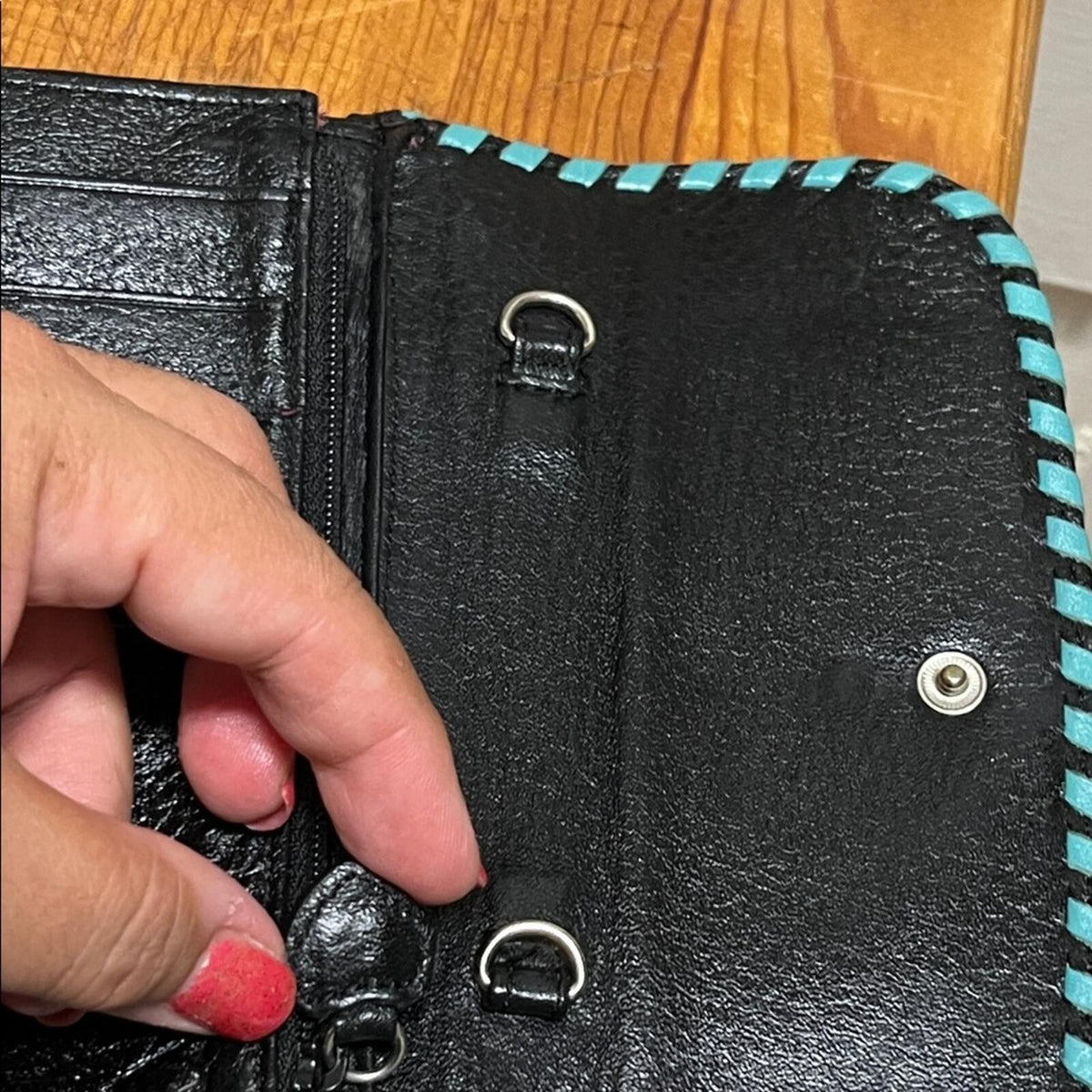 Brighton Black Leather Women's Crossbody Wallet with Colorful Accents
