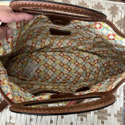 Fossil Canvas Leather Satchel Crossbody w/ Key Charm Like New