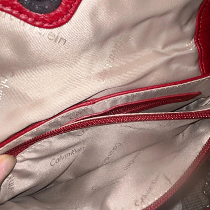 Calvin Klein Red Textured Crossbody Bag with Chain Strap