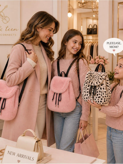 Blush Pink Faux Fur Backpack | Soft Plush Mini Bag | Trendy Drawstring Purse