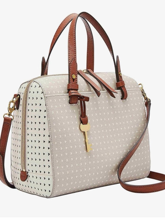 Fossil Rachel Satchel Cream Crossbody Leather Key Purse