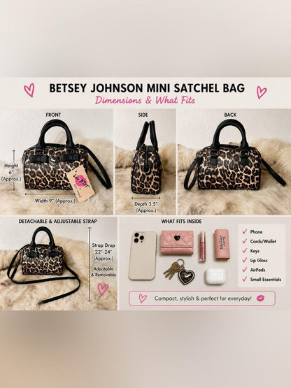 NWT Betsey Johnson Luv Betsey Leopard Mini Satchel Crossbody Bow Heart Bag