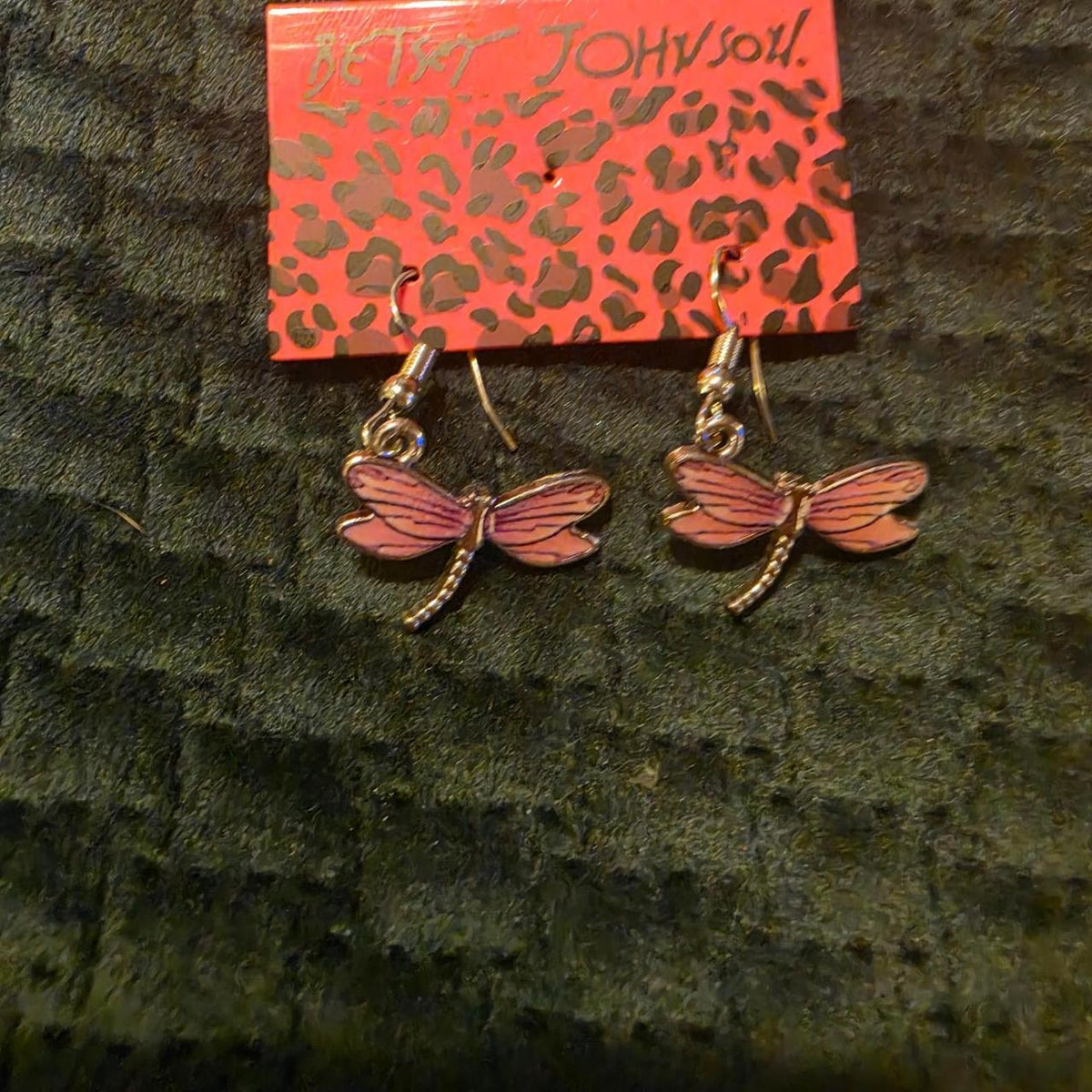 Betsey Johnson Dragonfly Earrings & Pink Crystal Rhinestone Keychain Bundle