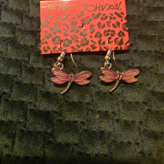 Betsey Johnson Dragonfly Earrings & Pink Crystal Rhinestone Keychain Bundle