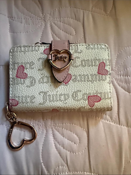 Juicy Couture Cream Wallet with Pink Hearts & Gold Accent