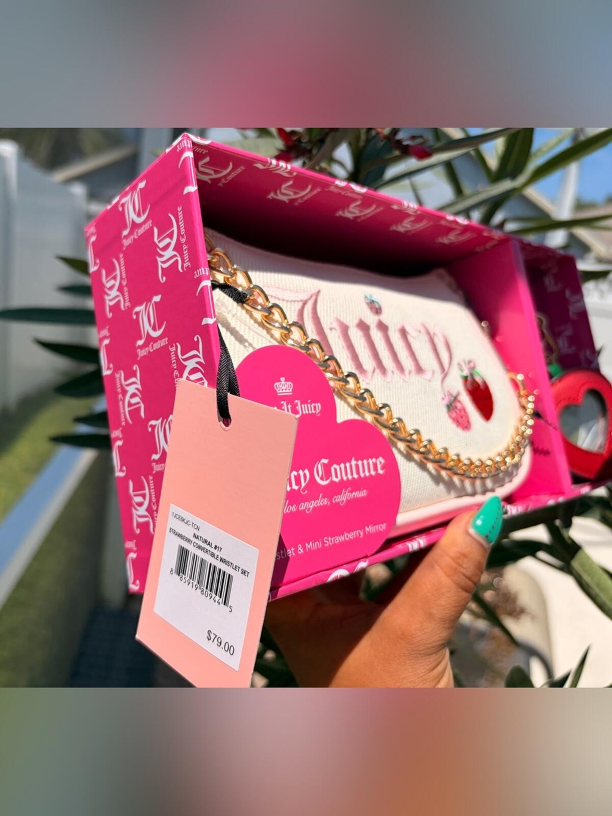 Juicy Couture Strawberry Monogram Wristlet Gift Set with Heart Charm