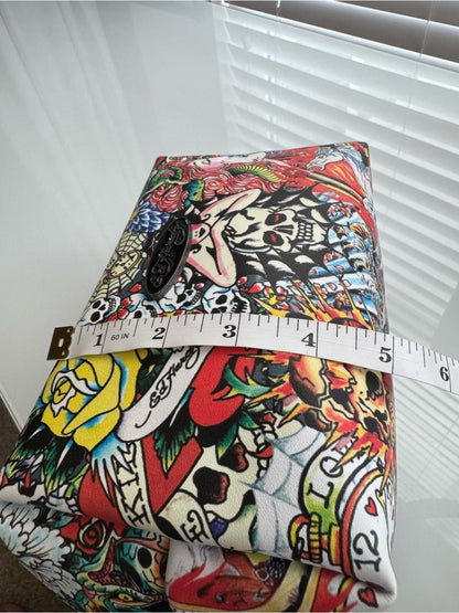 Ed Hardy Multicolor Tattoo Print Zipper Pouch Cosmetic Travel Bag
