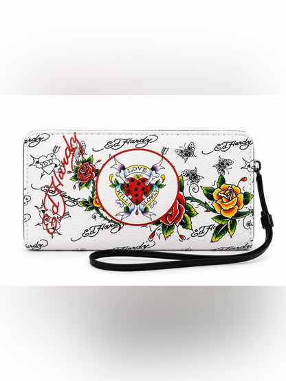 Ed Hardy Tattoo Floral Kiss Lock Mini Crossbody Clutch