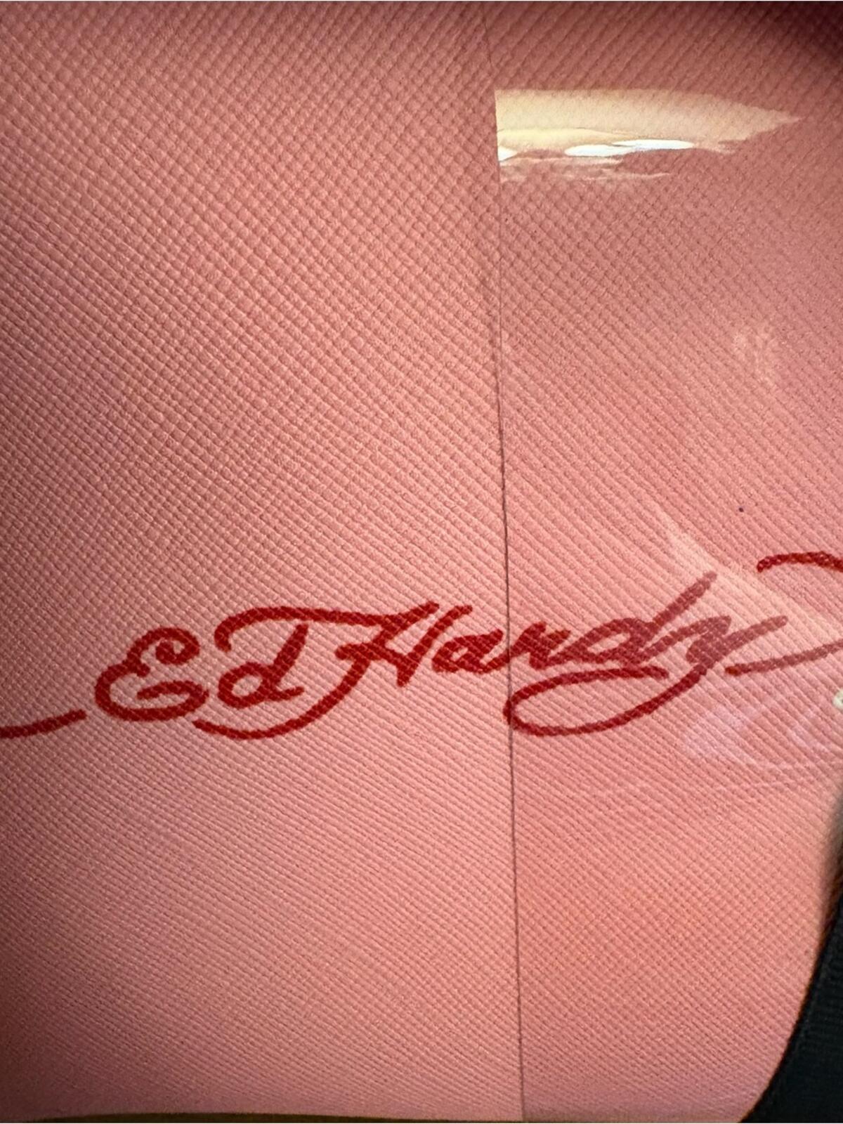 Ed Hardy Pink Cosmetic Case 2 Piece Set Love Heart Bow NWT