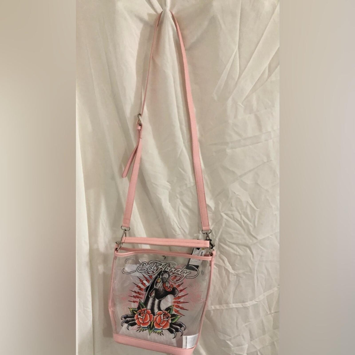 Ed Hardy Clear PVC Bucket Bag Panther Roses NWT