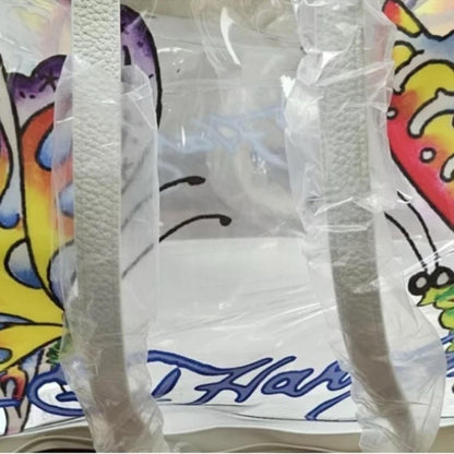 Ed Hardy Clear Butterfly Tote Bag PVC Cream Trim Stadium Bag NWT