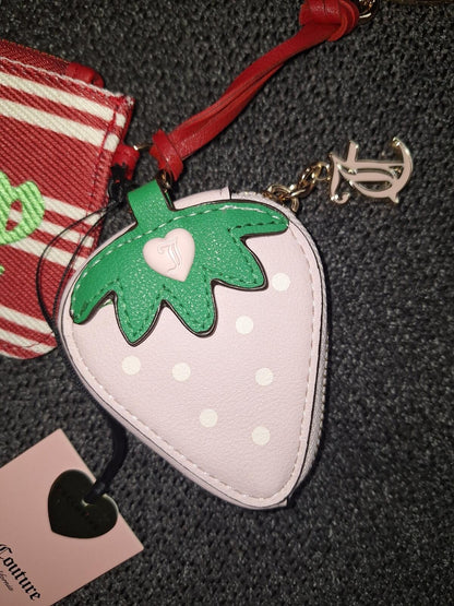 EXCLUSIVE Juicy Couture Red Stripe Wallet strawberry coin purse w charm