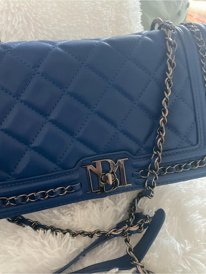 Badgley Misha Quilted Blue Leather Shoulder Bag with Chain Strap