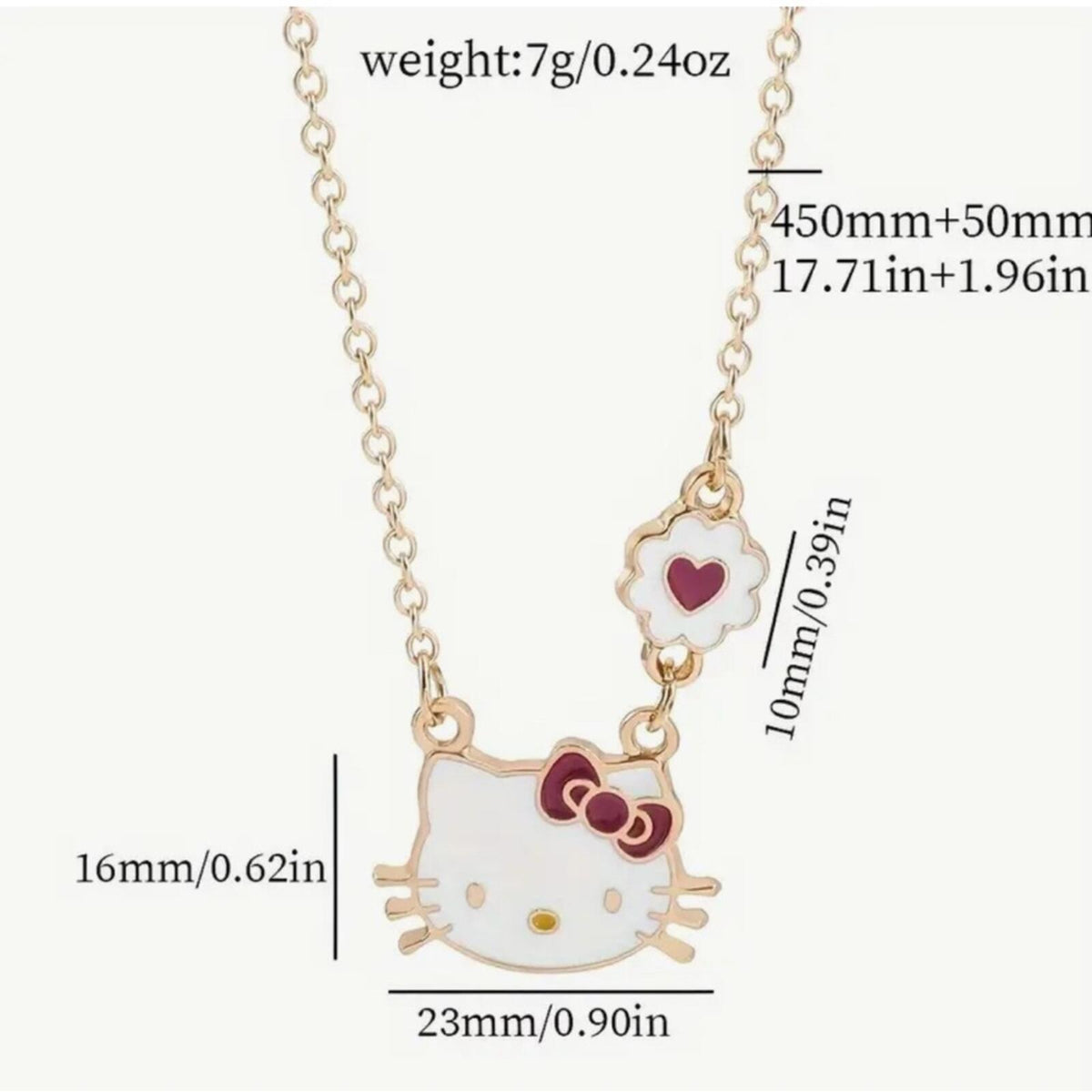 Hello Kitty Gold Tone Necklace with Pink Heart Charm - New with Tags