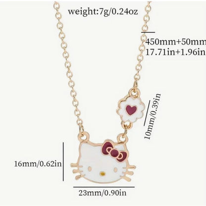 Hello Kitty Gold Tone Necklace with Pink Heart Charm - New with Tags