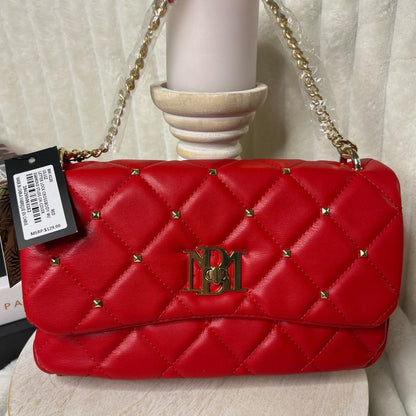Badgley Mischka Red Quilted Crossbody Bag Gold Studs Chain Strap NWT