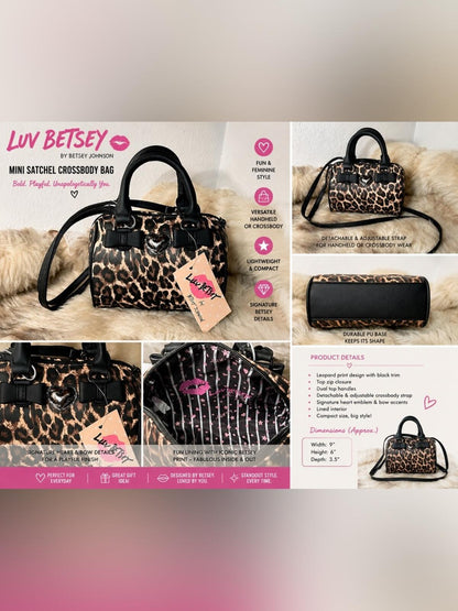 NWT Betsey Johnson Luv Betsey Leopard Mini Satchel Crossbody Bow Heart Bag