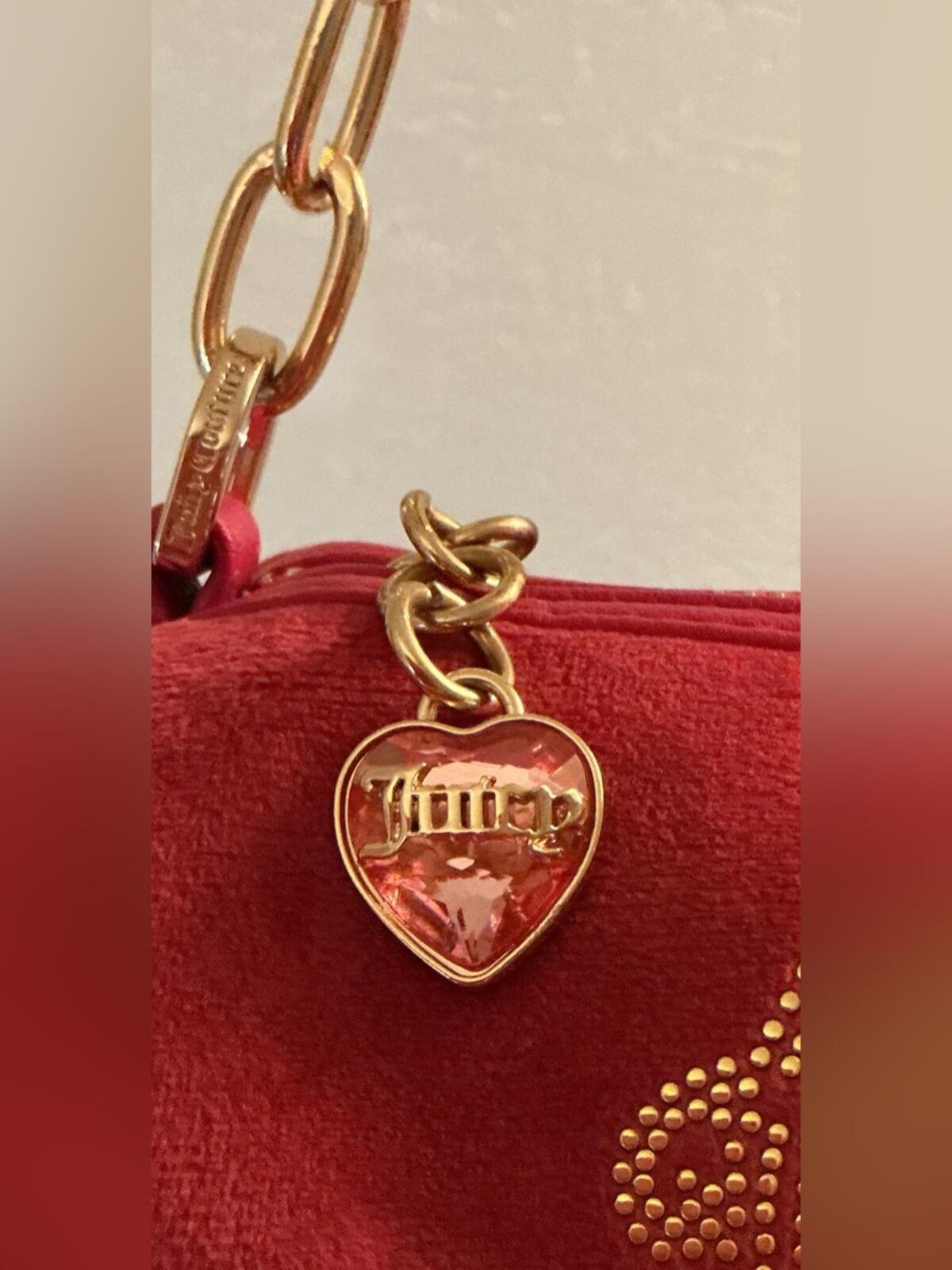 Juicy Couture Raspberry Pink Shoulder Bag with Heart Charm and Pouch - New
