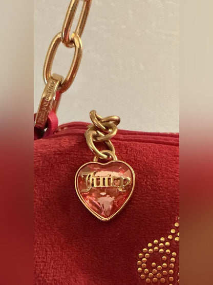 Juicy Couture Raspberry Pink Shoulder Bag with Heart Charm and Pouch - New