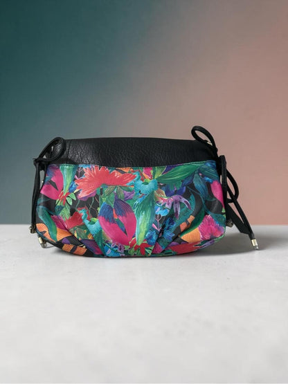 Juicy Couture Women's Floral Print Shoulder Bag with Black Leather Flap