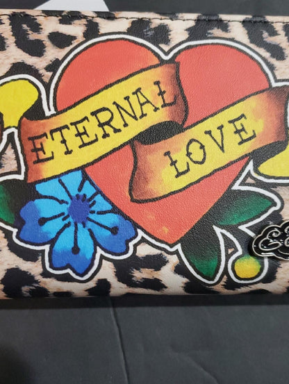 Ed Hardy Eternal Love Animal Print Zip Around Wallet NWT
