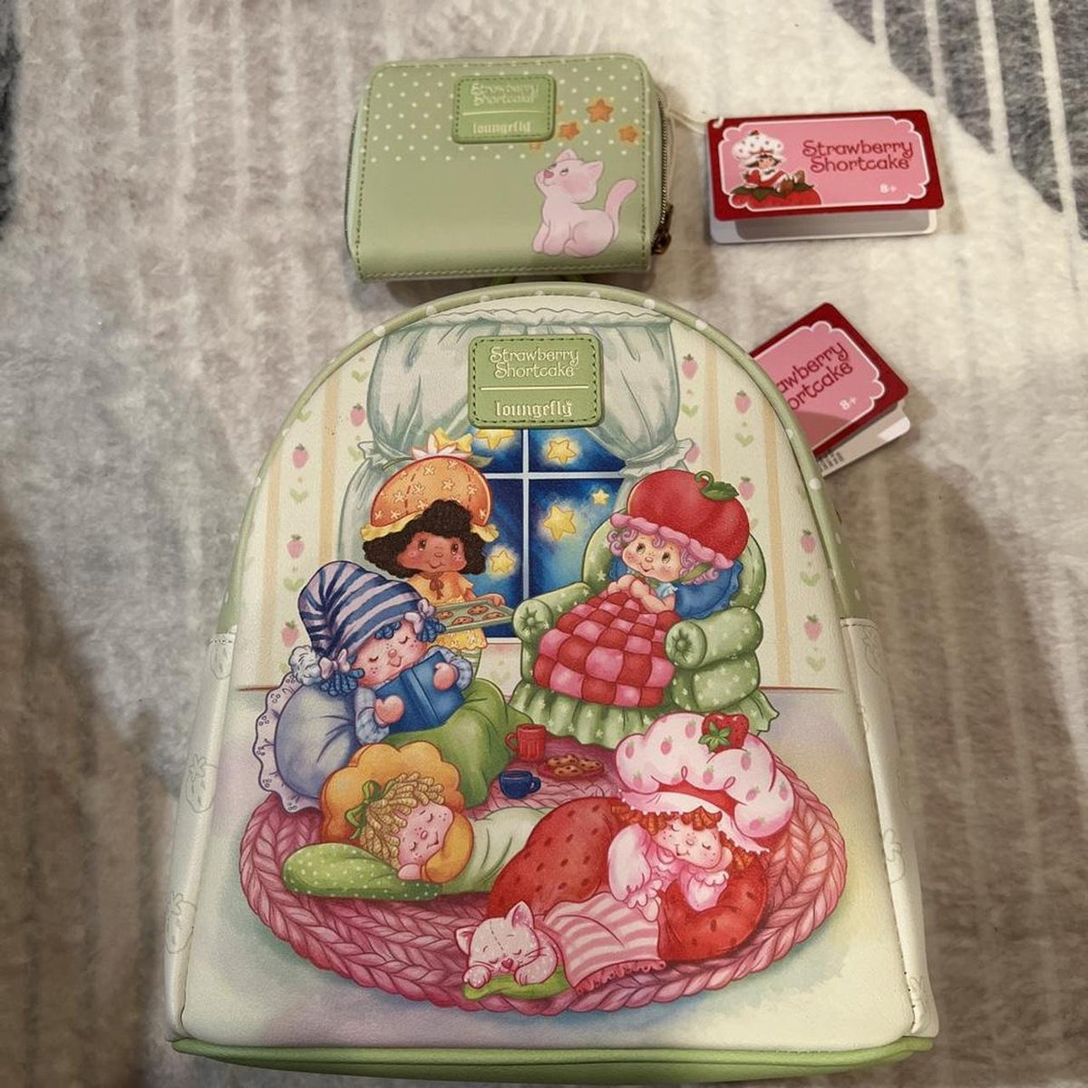 Loungefly Strawberry Shortcake Pie Toss Backpack Wallet Set NWT