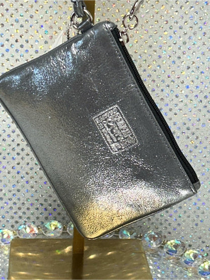 Coach Poppy Metallic Silver Wristlet Gold Accent NWT
