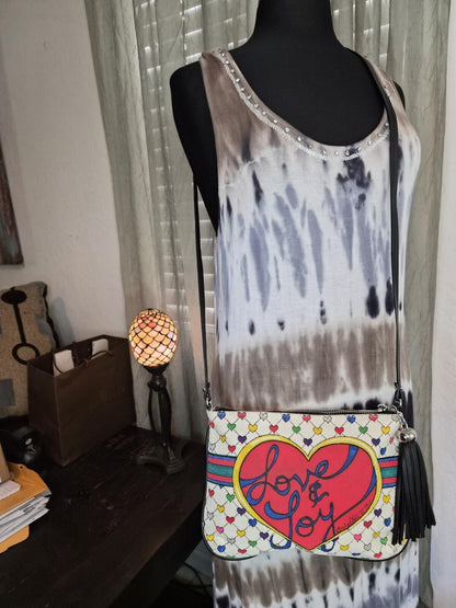 Vintage Brighton Love & Joy Crossbody Bag Hearts Bow Tassel EUC #0315