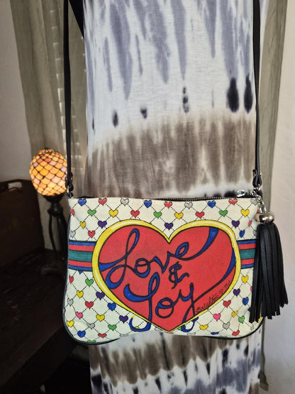 Vintage Brighton Love & Joy Crossbody Bag Hearts Bow Tassel EUC #0315