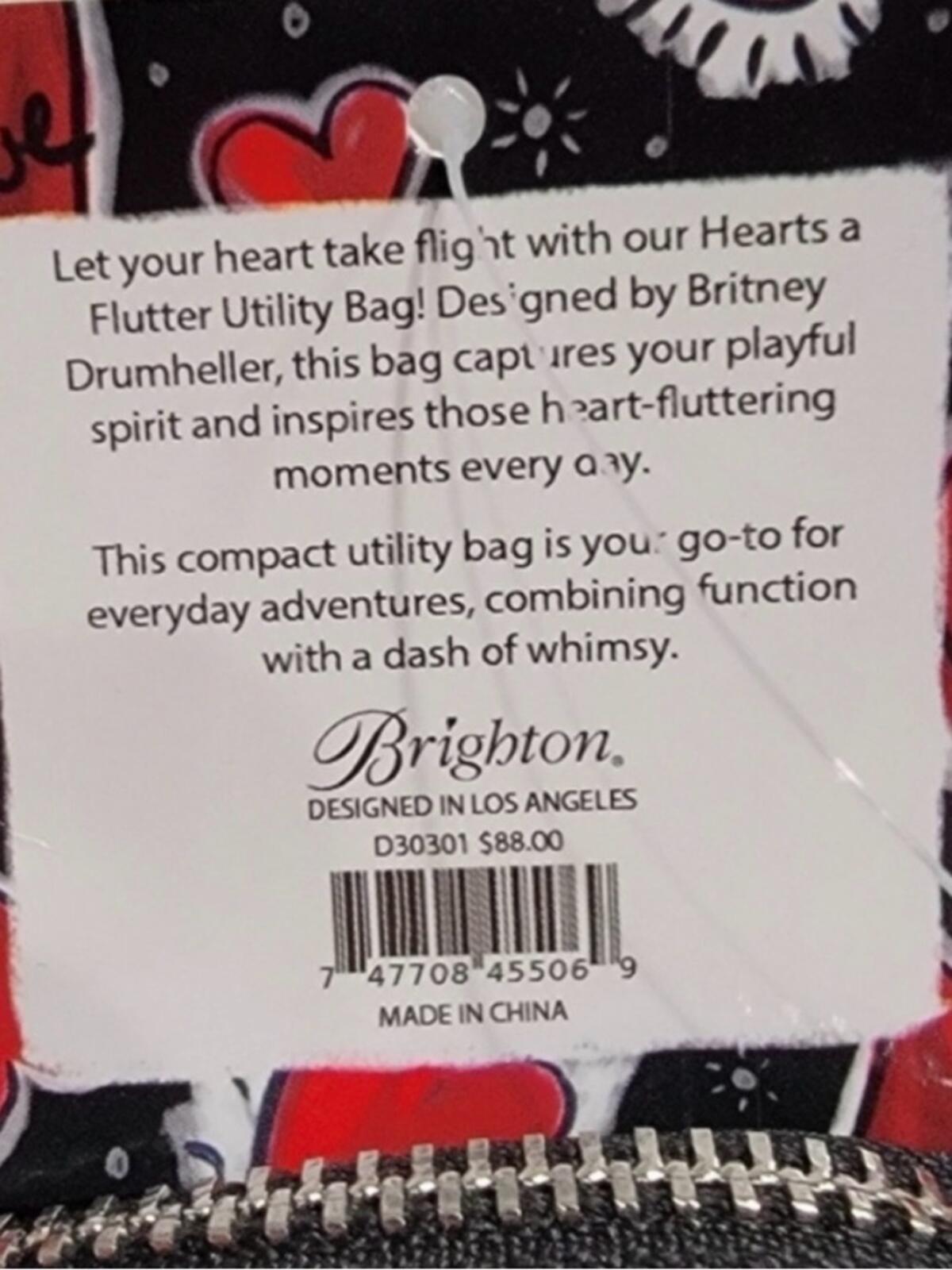 Brighton Hearts A Flutter
Crossbody Utility Bag Black
Red Adjustable Strap