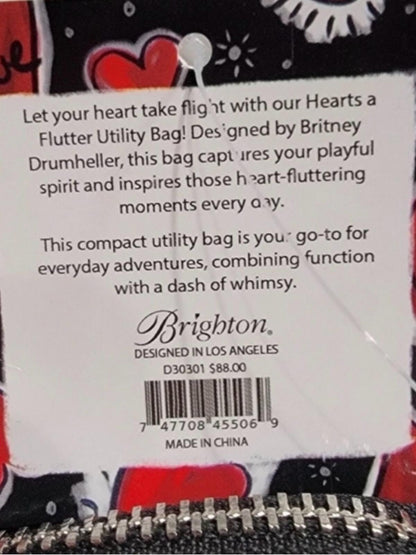 Brighton Hearts A Flutter
Crossbody Utility Bag Black
Red Adjustable Strap