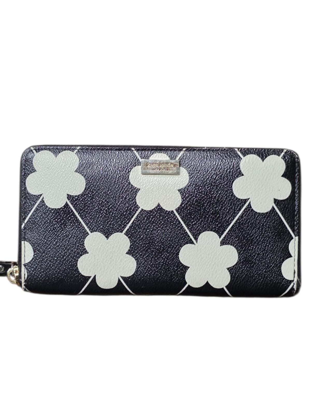Kate Spade Grant Street Neda Floral Zip Around Continental Wallet Black White