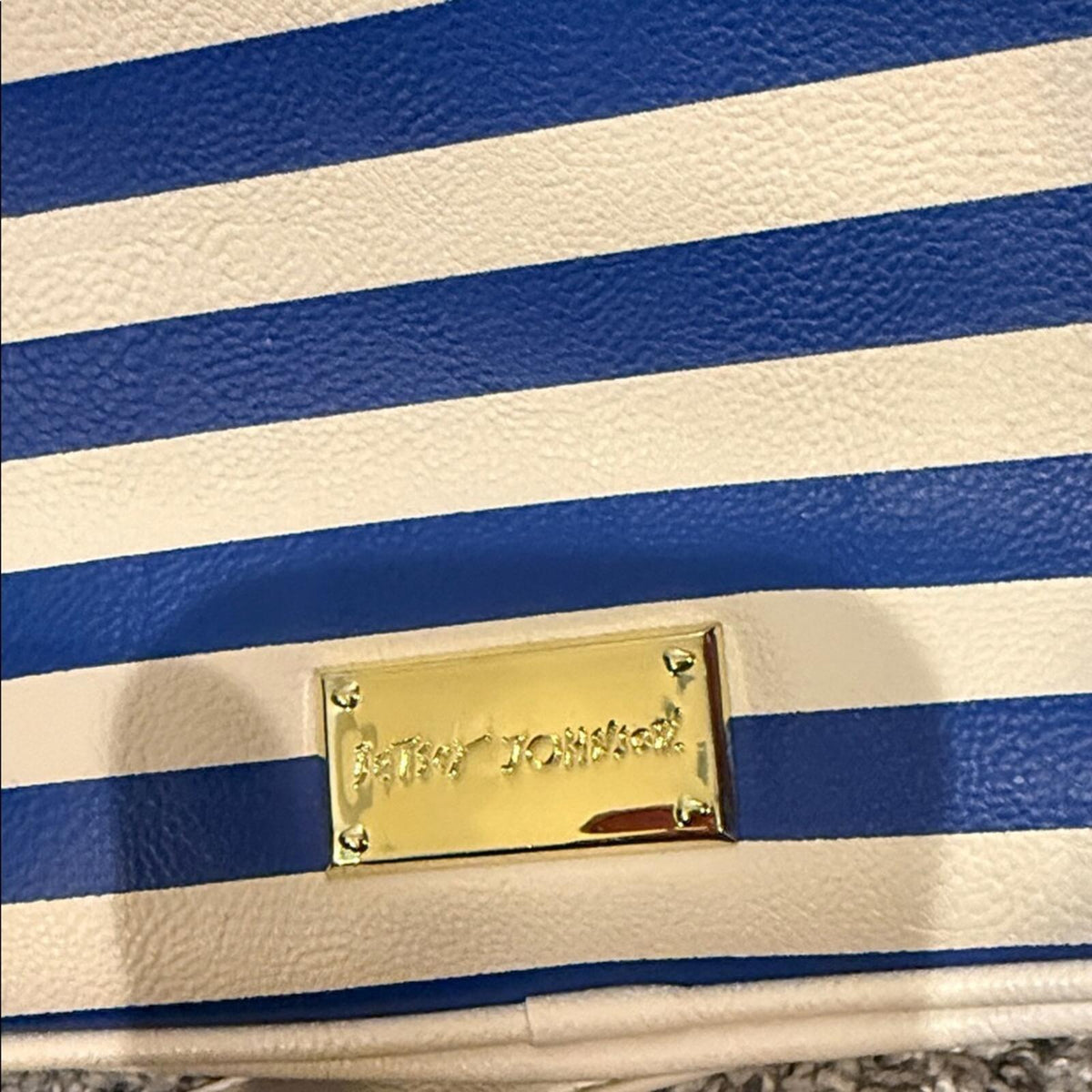 Betsey Johnson Striped Navy & White Crossbody Bag with Red Bow Accent purse