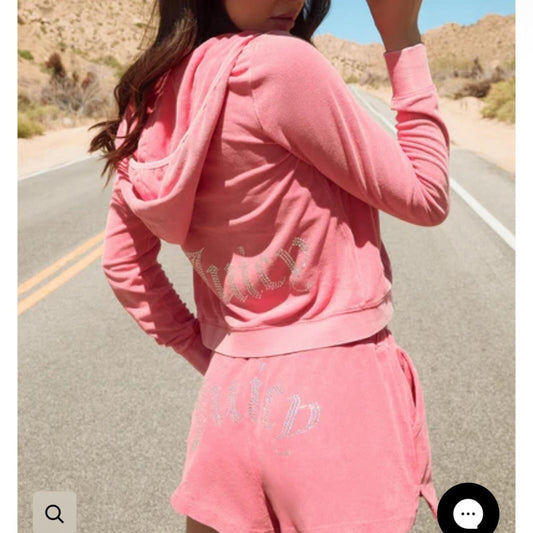 Juicy Couture Pink Velour Shorts with Silver Rhinestone Logo - New with Tags