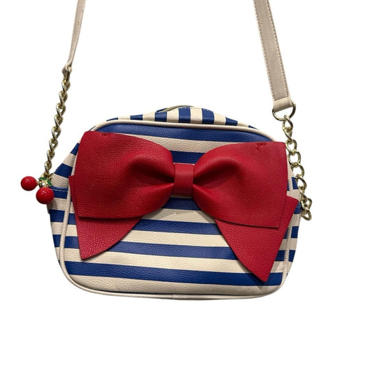 Betsey Johnson Striped Navy & White Crossbody Bag with Red Bow Accent purse
