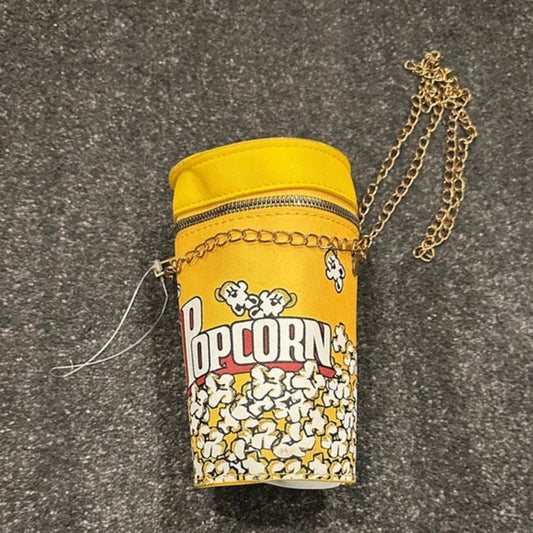 Yellow Popcorn Print Crossbody Bag with Gold Chain - Y2K Style Shoulder Purse