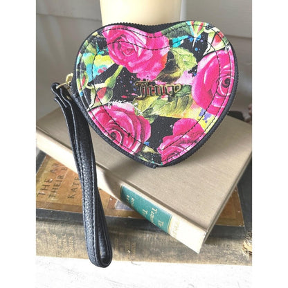 Juicy Couture Heart-Shaped Floral Zip Wallet Wristlet