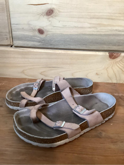Birkenstock Taupe Leather Adjustable Strap Sandals 7.5