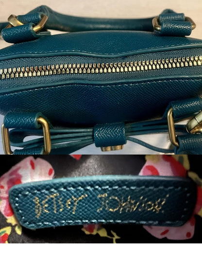 Betsey Johnson Teal Bow Crossbody Satchel Purse Rhinestone Unicorn Charm EUC