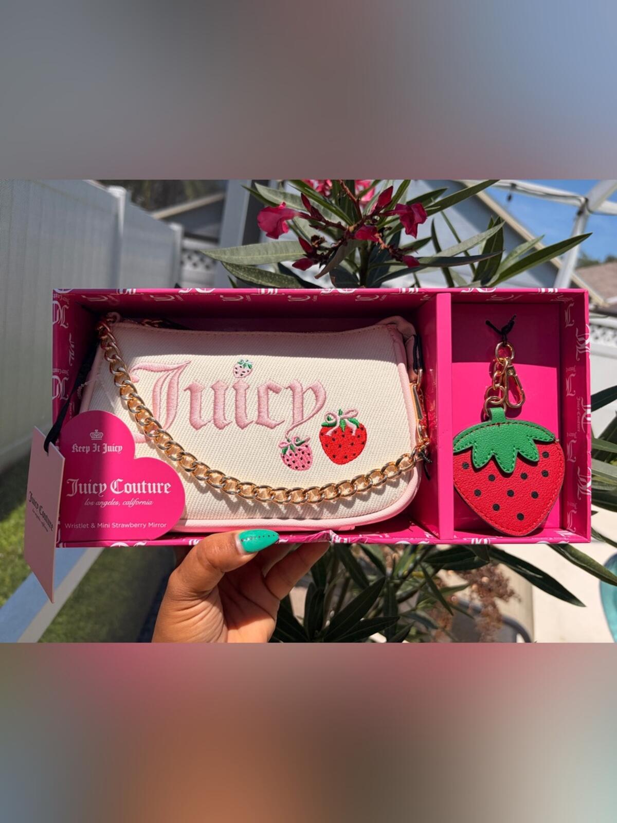 Juicy Couture Strawberry Monogram Wristlet Gift Set with Heart Charm