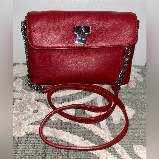 Calvin Klein Red Textured Crossbody Bag with Chain Strap