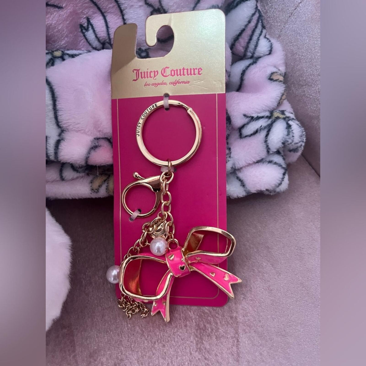 Juicy Couture Pink and Gold Bow Keychain Charm