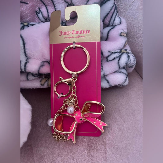 Juicy Couture Pink and Gold Bow Keychain Charm