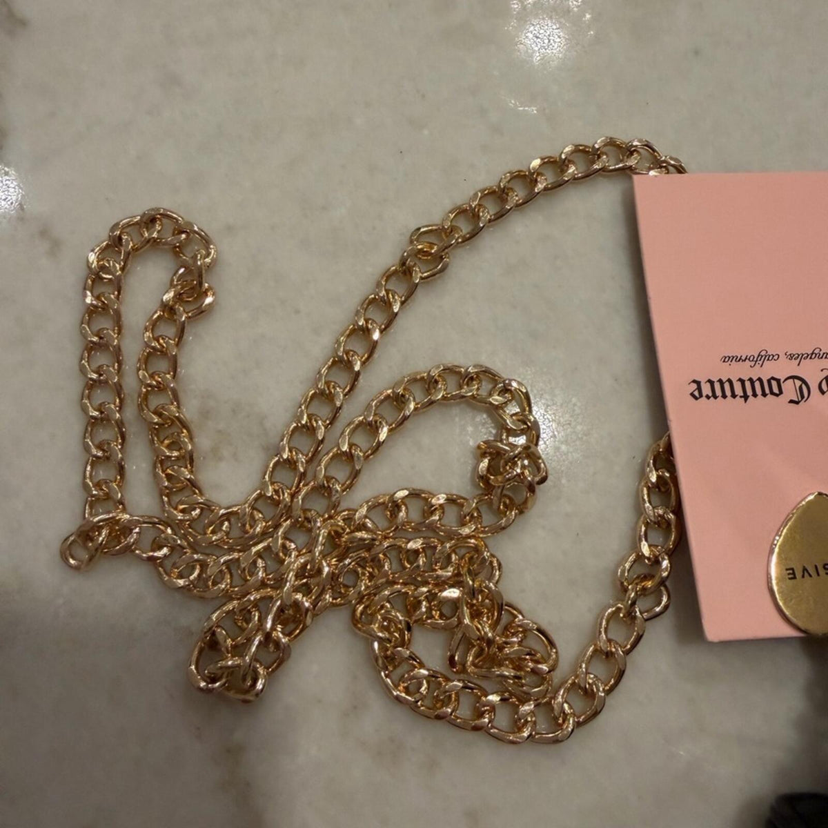 Juicy Couture Black Embossed Mini Crossbody Shoulder Bag with Gold Chain
